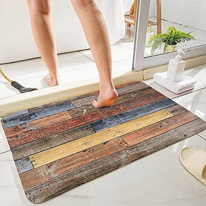 Bathroom Anti-Slip Bath Mat Retro Series Wooden Board 35x21 Inches - color: Wood Grain, size: 1'9" x 2'11" (Rectangular)