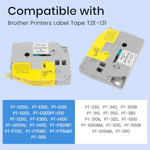 1-Pack Compatible with Brother P-Touch TZe-131 12mm Clear Label Tape - color: Clear, size: 12mm