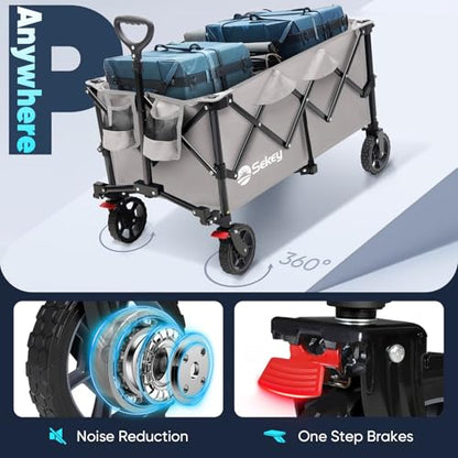Sekey Collapsible Wagon, 300 lb Capacity, 29 in Cargo Bed, Compact Fold - color: Light Gray, size: 300lbs