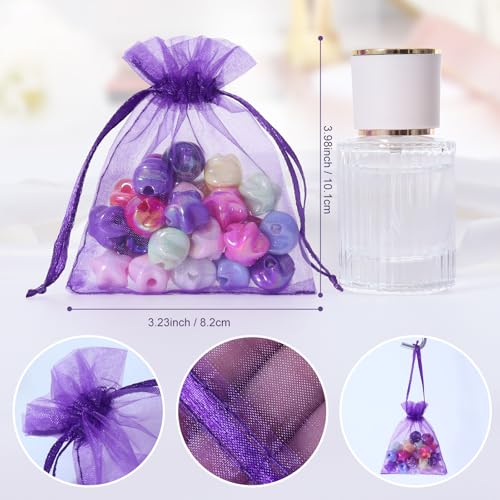 WenTao 100pcs Organza Bags, 3×4 Inches Purple Mesh Bags Drawstring Pouches, Small Gift Bags for Jewelry Bracelets Candy Party Favor - color: Purple