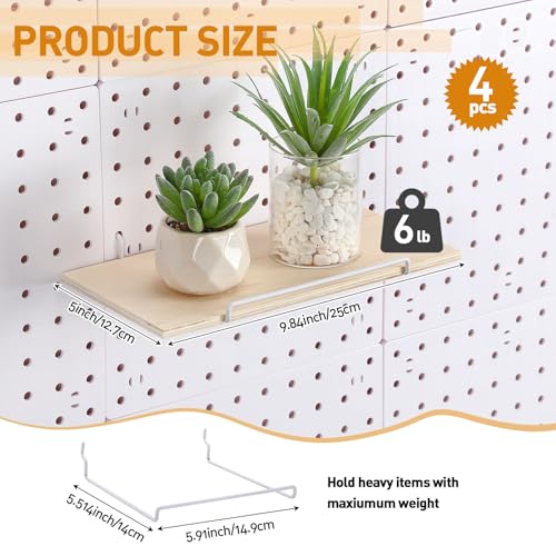 Wonderjune 4 Pcs Wooden Pegboard Shelves, Brown, 9.84 x 5 Inch - color: Brown, size: 9.84 x 5 Inch