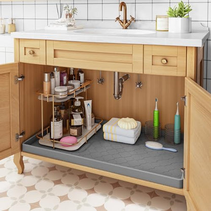 Jin&Bao Under Sink Mat 31" x 22" Waterproof Silicone Cabinet Kitchen Liner - color: Dark Gray, size: 22"w x 31"l