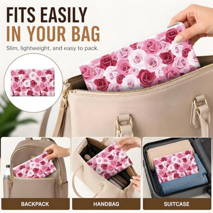Money Bag with Zipper, Cute PU Leather Cash Bags, Portable Bank Bag Money Pouch for Cash, Coins, Checks, Receipts, Invoices Cosmetics Tools, Deposit Bag for Office Travel, Pink Rose - color: Pink Rose