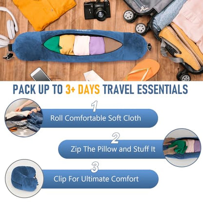 Travel Neck Pillow Stuffable with Clothes, Stuffable Travel Pillow - color: Peacock Blue