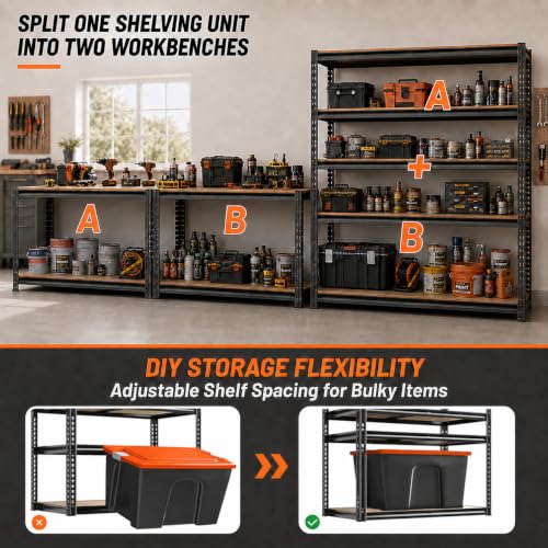 Garage Storage Shelves, Heavy Duty Metal Shelving, 2650LBS, 48" W - size: 24"D x 48"W x 72"H