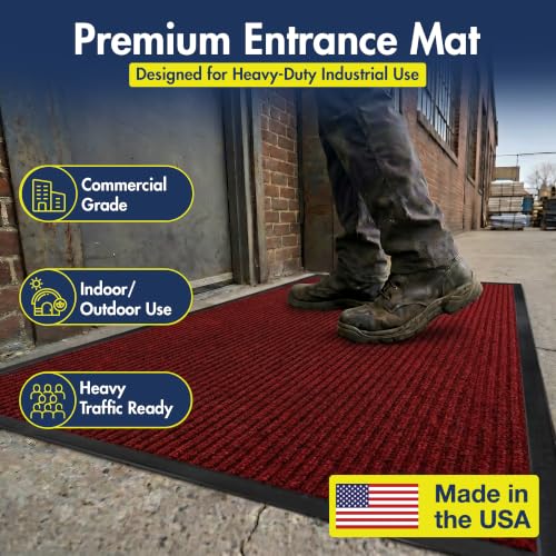 Notrax 109 Industrial Door Mat, 3' x 5' Red, Made in the USA - color: Red / Black, size: 3' x 5' (Rectangular)