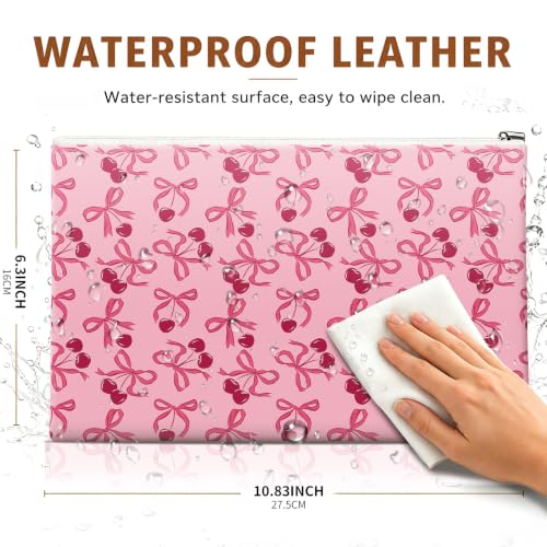 Money Bag with Zipper, Cute PU Leather Cash Bags, Portable Bank Bag Money Pouch for Cash, Coins, Checks, Receipts, Invoices Cosmetics Tools, Deposit Bag for Office Travel, Cute Bow - color: Cute Bow