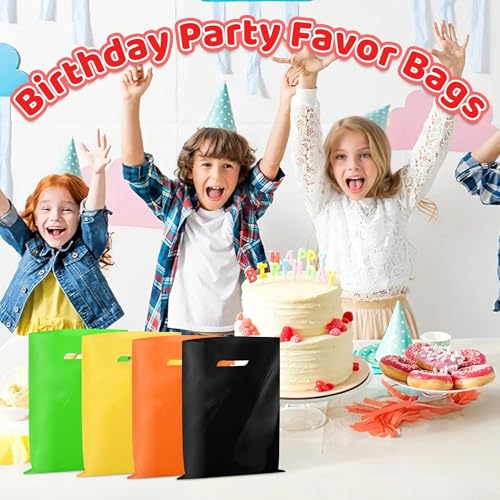 VieFantaisie 50 PCS Black Party Favor Bags, 8" x 11" Goodie Bags for Candy Treat Craft Easter Egg, Plastic Gift Bag with Die Cut Handles for Birthday Party, School Events & Small Business, Wedding - color: Black-50PCS-8x11Inch