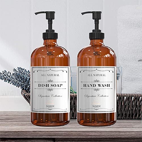 Sunrise Premium Amber Glass Soap Dispenser with Pump, 2 Pack - color: Black Plastic Pump - Amber Glass