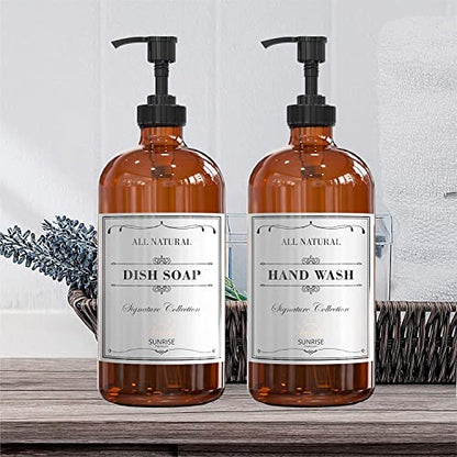 Sunrise Premium Amber Glass Soap Dispenser with Pump, 2 Pack - color: Black Plastic Pump - Amber Glass