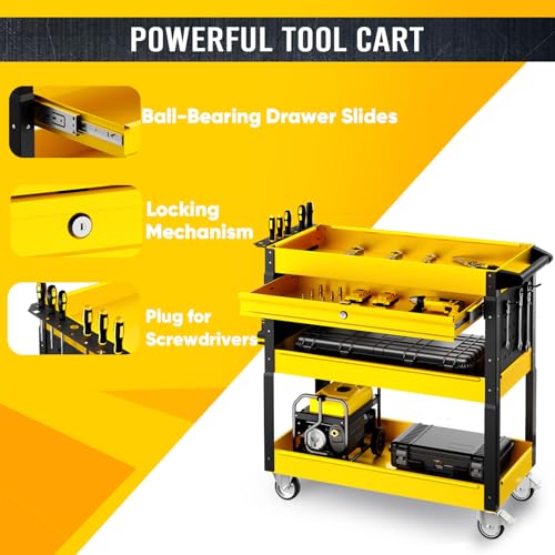 LDHTHOPI 4-Tier Rolling Tool Cart, 400LBS Service Cart with Wheels - color: Yellow