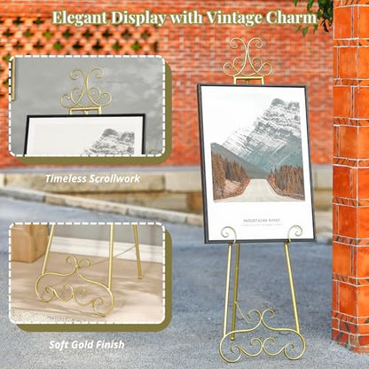 57”H Metal Easel Stand for Sign Gold Large Adjustable Heavy Duty - color: Gold