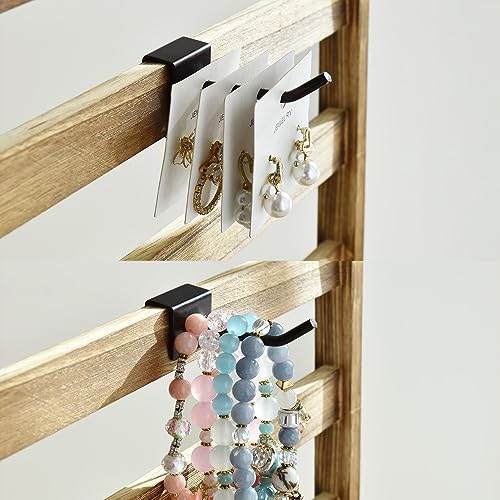 Ikee Design Wood Rotating Jewelry Earring Display Stand 30 Removable Hooks - color: 3 side, Oak, 30 hooks