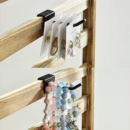 Ikee Design Wood Rotating Jewelry Earring Display Stand 30 Removable Hooks - color: 3 side, Oak, 30 hooks