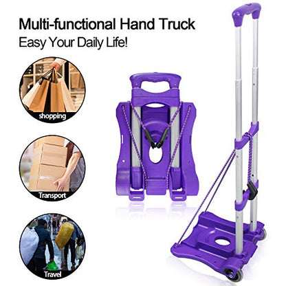 Sutekus Folding Hand Truck and Dolly 110-lbs Lightweight Portable Luggage Cart for School Travel Office Moving (Purple) - color: Purple
