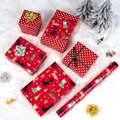 WERNNSAI Dog Christmas Wrapping Paper Jumbo Roll 33 ft Puppy Red - color: Christmas Puppy