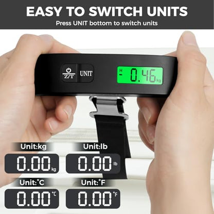 BAGAIL Digital Luggage Scale, 110lbs Hanging Baggage Scale with Backlit LCD Display, Portable Suitcase Weighing Scale, Travel Luggage Weight Scale with Hook, Strong Straps for Travelers - color: Black