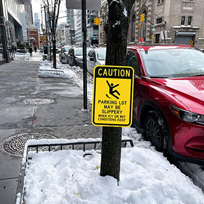 SmartSign-K-2855-EG "Caution - Parking Lot Slippery When Icy Or Wet" Sign | 12" x 18" 3M Engineer Grade Reflective Aluminum - color: 12" x 18" 3M EG Reflective Aluminum