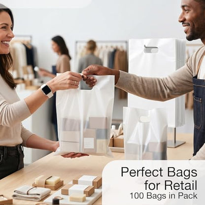 Choice Marts 100 White Plastic Bags With Handles 12x15 Merchandise Bags - color: White