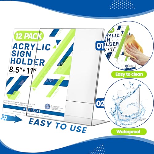 Aheroi Acrylic Sign Holder 8.5x11, Plastic Sign Holder Display Stand 12PCS - color: Vertical Style 2, size: 8.5*11″-12 Pack