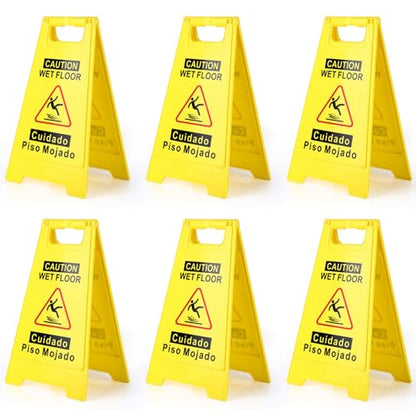 WOUSEDO 6-Pack Caution Wet Floor Sign,17.5" Height,Bright Yellow Double-Sided Folding A-Shaped Frame Design, Bilingual Caution Message - color: 6PACK Yellow