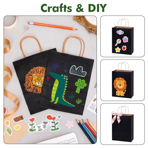 OUTUXED 150pcs Black Paper Bags with Handles, 8x4x10 Gift Bags with Handles - color: Black 8x4x10in, size: 1 Count (Pack of 150)