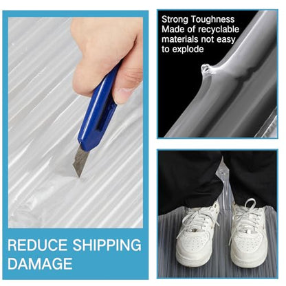 PerKoop 24"x85' Inflatable Air Pillows for Shipping Large Bubble Cushioning Wrap Packing with Pump Bubble Cushioning Wrap Roll with Fragile Stickers for Heavy Duty Moving Protection - size: 24"x85'