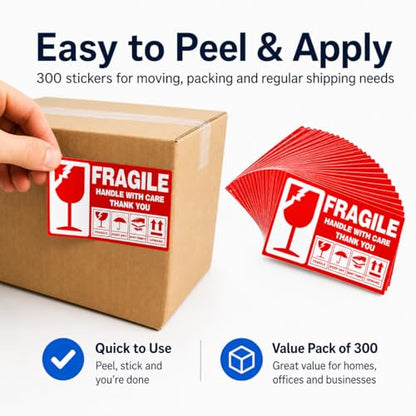 Large (6" X 3.5") Shipping Labels 300 pcs Fragile Handle with Care Warning Stickers Keep Dry Upward Do Not Trample - size: STK-01 300pcs