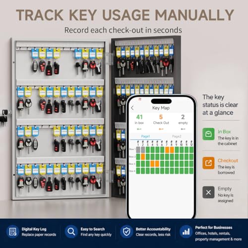 96 Key Lock Box Smart Key Organier Cabinet with Keypad & App for Office - size: 2.3inx16inx25.6in