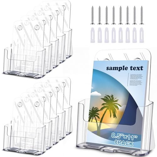 Blulu 8 Pack 8.5 x 11 Inches Acrylic Brochure Holder, Clear Acrylic Sign Holder Wall Mount or Tabletop, Plastic Pamphlet Stand with Nails for Magazine, Flyer, Menu Booklet, Card, Office Supplies - style: 8.5 x 11 Inches