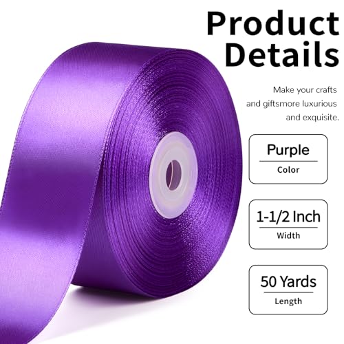 Mauproy Purple Satin Ribbon, 1-1/2 Inch, 50 Yards - color: Purple