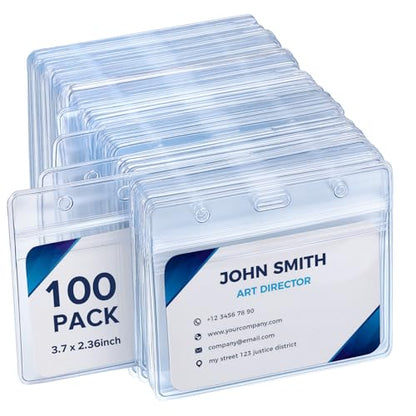 100 Pack Horizontal Badge Holders, Clear Waterproof Id Card Holder - size: 100 Pack Horizontal Badge Holder
