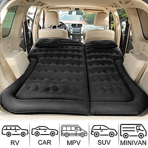 SAYGOGO SUV Air Mattress Camping Bed Cushion Pillow Inflatable Thickened Car Air Bed Mattress with Electric Air Pump Portable Sleeping Pad for Travel Camping Upgraded Version Black - color: Black