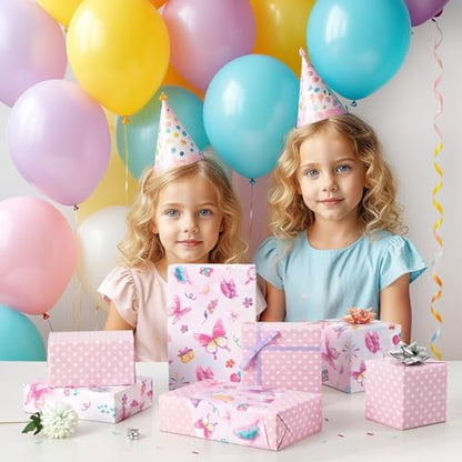 WERNNSAI Butterfly Wrapping Paper 17In x 33Ft Wrapping Paper Birthday Girl - color: Pink Butterfly 002