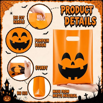 Pasimy 25 Pcs Halloween Bags with Handles, 11.8x7.9'' Spooky Pumpkin - style: Spooky Pumpkin