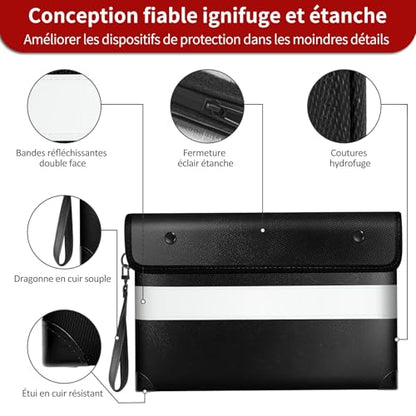Vailoin 6200°F Fireproof Money Bag, 8 Layers of Heat Insulated Materials - color: Black, size: 11"x7.7"