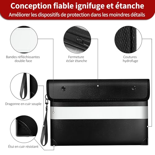 Vailoin 6200°F Fireproof Document Bag, 8 Layers of Heat Insulated Materials - color: Black, size: 13.9"x10.6"