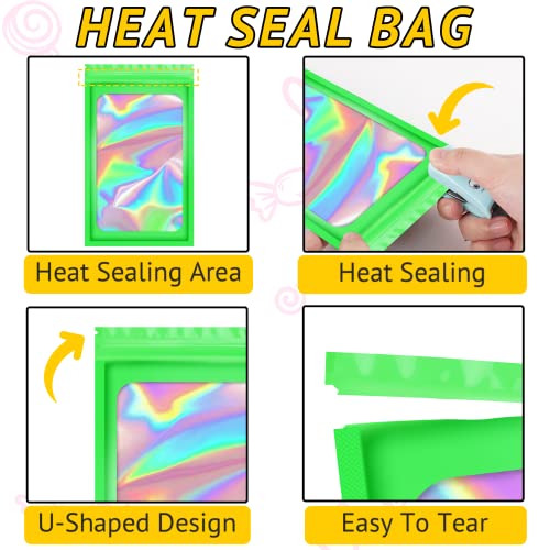 100PCS Resealable Holographic Bags, Jewelry Bags|Green,2.4x3.9in - color: Green, size: 2.4x3.9 Inch