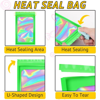 100PCS Resealable Holographic Bags, Jewelry Bags|Green,2.4x3.9in - color: Green, size: 2.4x3.9 Inch