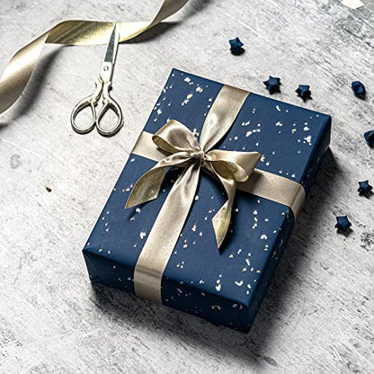 WRAPAHOLIC Navy Blue Wrapping Paper Roll - Mini Roll - 17 Inch x 16.5 Feet - Navy Blue Gold Design with Silky Touch Perfect for Birthday, Wedding, Baby Shower, Holiday - color: Cyan Blue, size: 17 inch x 16.5 feet