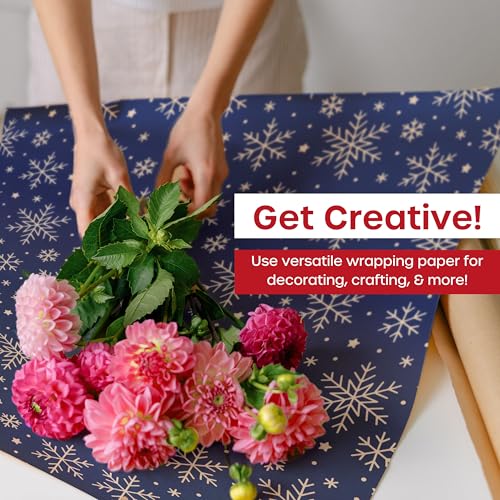 volila Brown Paper Roll 17.5 inch x 50 feet - Blue Snowflakes Kraft Paper Roll for Gift Wrapping Flower Boquet Craft Supplies - Brown Wrapping Paper for Moving Packing Paper - color: Blue Snowflakes
