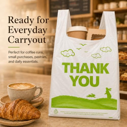 YoYoRain 1000 Count White Thank You T-Shirt Bags, 11 x 6 x 21 in - color: white green