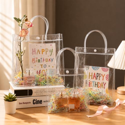 SHIPKEY 10 PCS Clear Gift Bags with Handle 8x4x11in PVC Shopping Bag - color: Clear - Medium