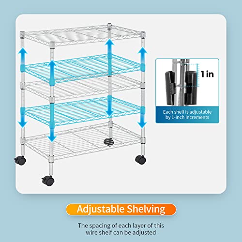 FDW | 3-Tier Wire Shelf with Wheels | 23" x 13" x 32" | Chrome - color: Chrome, size: 23×13×32