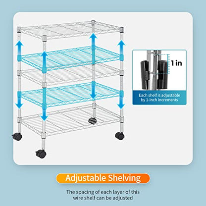FDW | 3-Tier Wire Shelf with Wheels | 23" x 13" x 32" | Chrome - color: Chrome, size: 23×13×32