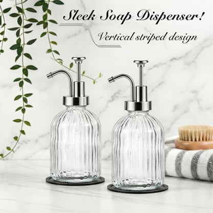 SheeChung 12oz Clear Glass Liquid Soap Dispenser,Silver Pump,Striped,1 Pack - color: Clear, Silver Pump, 1pc