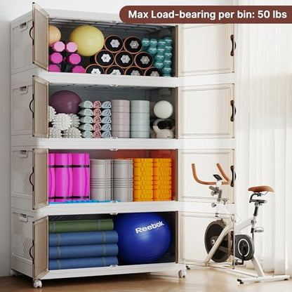 1136QT Extra Large Stackable Storage Bins with Lids & Wheels & Door, - color: White