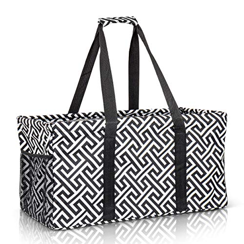Extra Large Utility Tote Bag - Oversized Collapsible Beach Bag - Geo Black - color: Geo Black