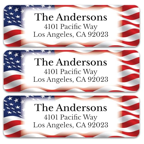 Personalized Patriotic Return Address Labels, Self-Adhesive Address Stickers on Sheets, 50-1000 Labels (Flag Border) - color: Flag Border