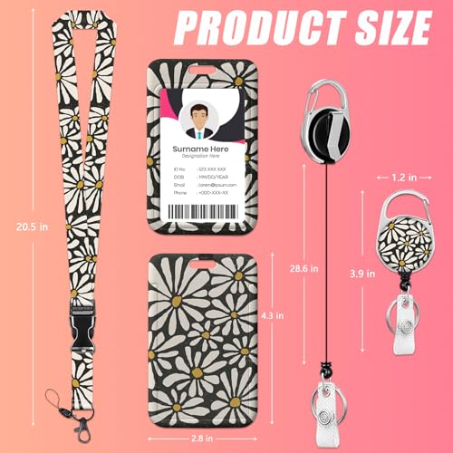 Abstract Daisy Flower ID Badge Holder with Lanyards, Detachable Lanyards for ID Badges, Retractable Badge Reel with Heavy Duty Clip for Nurse Teacher Office Staff Student - color: Abstract Daisy Flower
